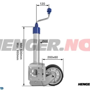 Støttehjul Ø60 mm automatiskt varmgalvanisert 500 kg 200x55 mm