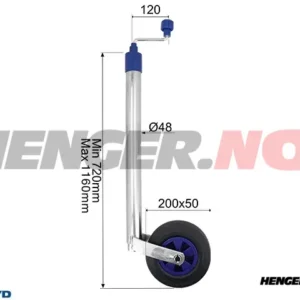 Støttehjul Ø48mm med plast felg. Massivt Gummihjul 200x50mm. Load 150Kg
