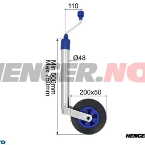 Støttehjul Ø48mm Plastfelg kompakt gummihjul 200x50mm Last 150Kg
