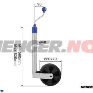 Støttehjul Ø48 mm varmgalvanisert 150 kg 215x70 mm