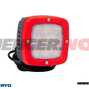 LED Arbeidslys, svart med rød ring, 4100Lm, 100x100x74, skruefeste 150mm kabel